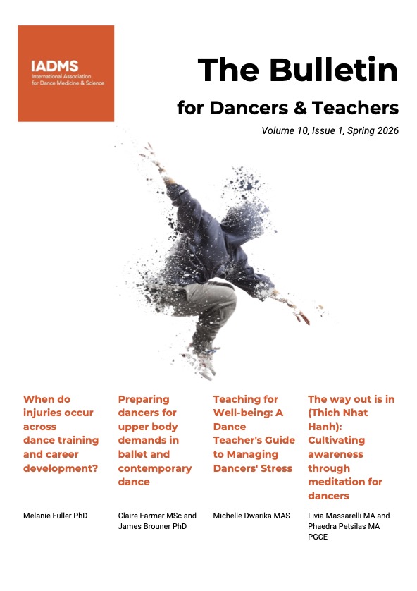 Bulletin Cover Image - Dancer Tuck Jumping with arms outstretched in a hoodie, jeans and trainers. At the edges of the image fragments into colored paint-like splodges
